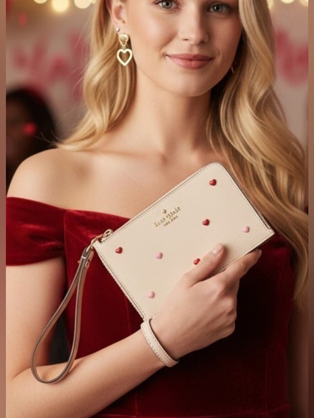 Kate Spade New York ♠️ Lucy Heart Studs Small L-zip Wristlet